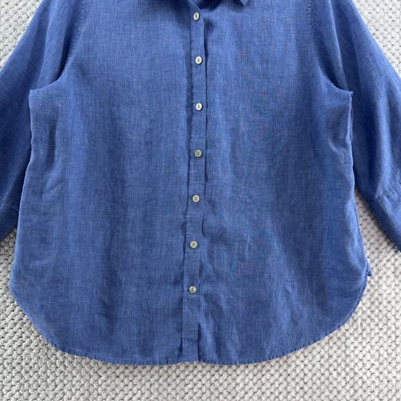 Chicos Top Womens 2 US12 Blue Linen Chambray Button Front 3/4 Sleeves Casual - Picture 4 of 12